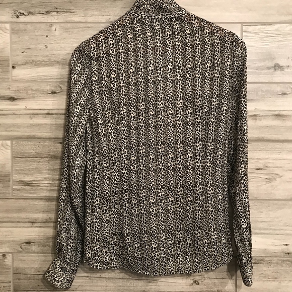 Pink Tartan Leopard Print Tie Neck Blouse Sz 0 XS - Picture 2 of 8